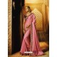 Light Pink Satin Silk Thread Worked Designer Saree