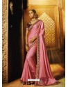 Light Pink Satin Silk Thread Worked Designer Saree