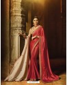 Crimson Satin Silk Thread Worked Designer Saree