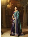 Purple And Teal Barfi Silk Thread Worked Designer Saree