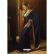 Navy Blue Cyona Silk Thread Worked Designer Saree