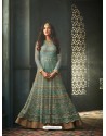 Aqua Mint Net Stone Worked Designer Embroidered Anarkali Suit