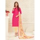 Fuchsia Cotton Embroidered Designer Churidar Suit