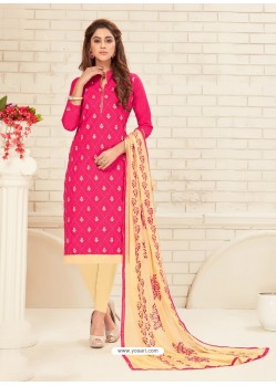 Fuchsia Cotton Embroidered Designer Churidar Suit