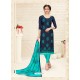 Navy Blue Cotton Embroidered Designer Churidar Suit