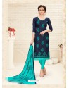 Navy Blue Cotton Embroidered Designer Churidar Suit