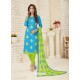 Blue Cotton Embroidered Designer Churidar Suit