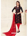 Black Cotton Embroidered Designer Churidar Suit