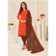 Orange Cotton Embroidered Designer Churidar Suit