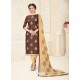 Brown Cotton Embroidered Designer Churidar Suit