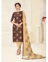 Brown Cotton Embroidered Designer Churidar Suit