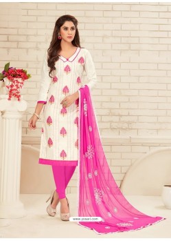 Off White Cotton Embroidered Designer Churidar Suit