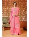 Light Pink Pure Silk Embroidered Designer Plazzo Suit