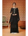 Black Pure Silk Embroidered Designer Plazzo Suit