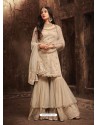 Heavenly Beige Net Embroidered Designer Plazzo Suit