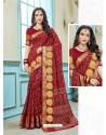 Wine Printed Cotton Designer Saree