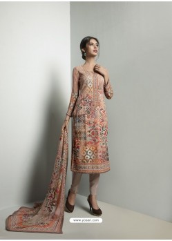 Mind Blowing Beige Georgett Printed And Embroidered Designer Straight Suit