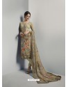Remarkable Olive Green Georgett Printed And Embroidered Designer Straight Suit