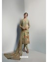 Attractive Mehendi Georgett Printed And Embroidered Designer Straight Suit
