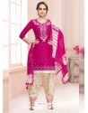 Fuchsia Cotton Satin Thread Embroidered Designer Salwar Suit