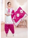 White Cotton Satin Thread Embroidered Designer Salwar Suit