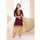 Maroon Cotton Satin Thread Embroidered Designer Salwar Suit