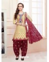 Cream Cotton Satin Thread Embroidered Designer Salwar Suit