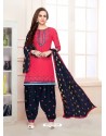 Dark Peach Cotton Satin Thread Embroidered Designer Salwar Suit