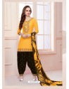 Yellow Cotton Satin Thread Embroidered Designer Salwar Suit