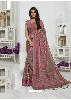 Genius Dusty Pink And Light Brown Pashmina silk Designer Saree