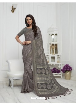 Desirable Dull Grey Pashmina silk Designer Saree