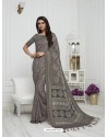 Desirable Dull Grey Pashmina silk Designer Saree