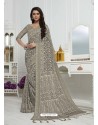 Fabulous Grey Pashmina silk Designer Saree