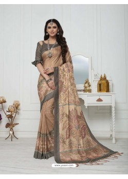 Charming Beige Pashmina silk Designer Saree