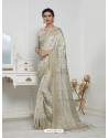 Adorable Off White Pashmina silk Designer Saree