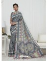 Remarkable Dull Grey Pashmina silk Designer Saree