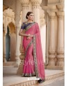 Light Pink Embroidered And Stone Worked Designer Chiffon Saree