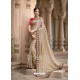 Beige Embroidered And Stone Worked Designer Chiffon Saree