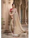 Beige Embroidered And Stone Worked Designer Chiffon Saree