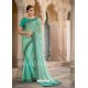 Aqua Mint Embroidered And Stone Worked Designer Chiffon Saree