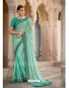 Aqua Mint Embroidered And Stone Worked Designer Chiffon Saree