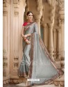 Grey Embroidered And Stone Worked Designer Chiffon Saree