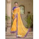 Yellow Embroidered And Stone Worked Designer Chiffon Saree