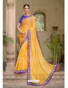 Yellow Embroidered And Stone Worked Designer Chiffon Saree