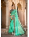 Jade Green Embroidered And Stone Worked Designer Chiffon Saree