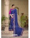 Navy Blue Embroidered And Stone Worked Designer Chiffon Saree