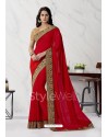 Red Embroidered Work Designer Chiffon Saree