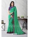 Jade Green Embroidered Work Designer Chiffon Saree