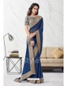 Peacock Blue Embroidered Work Designer Chiffon Saree