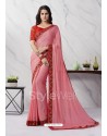 Light Pink Embroidered Work Designer Chiffon Saree